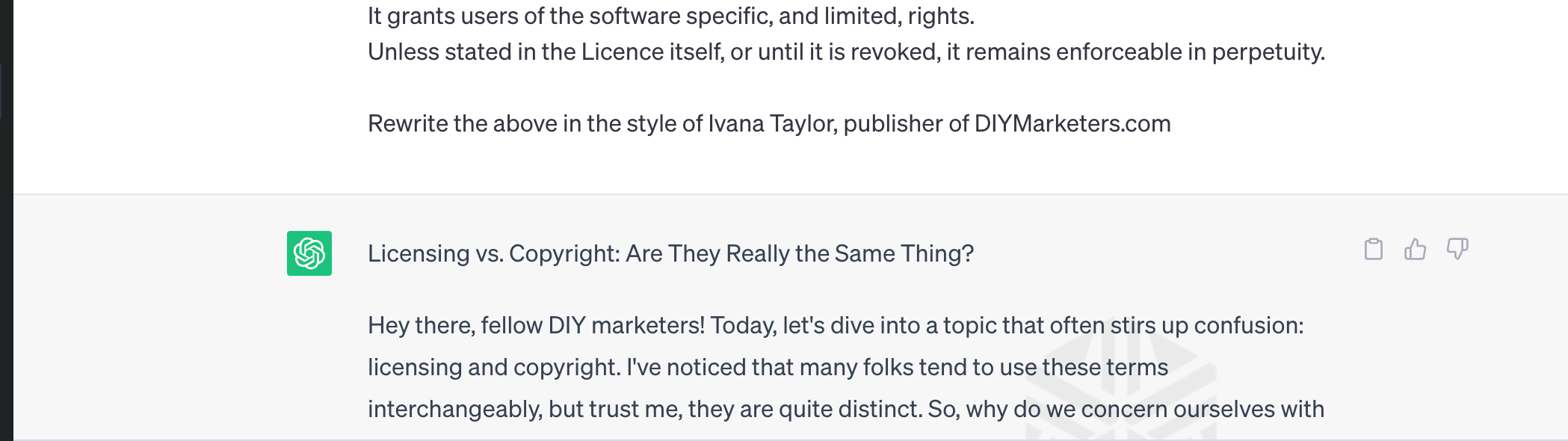 example of using my brand voice in chatgpt