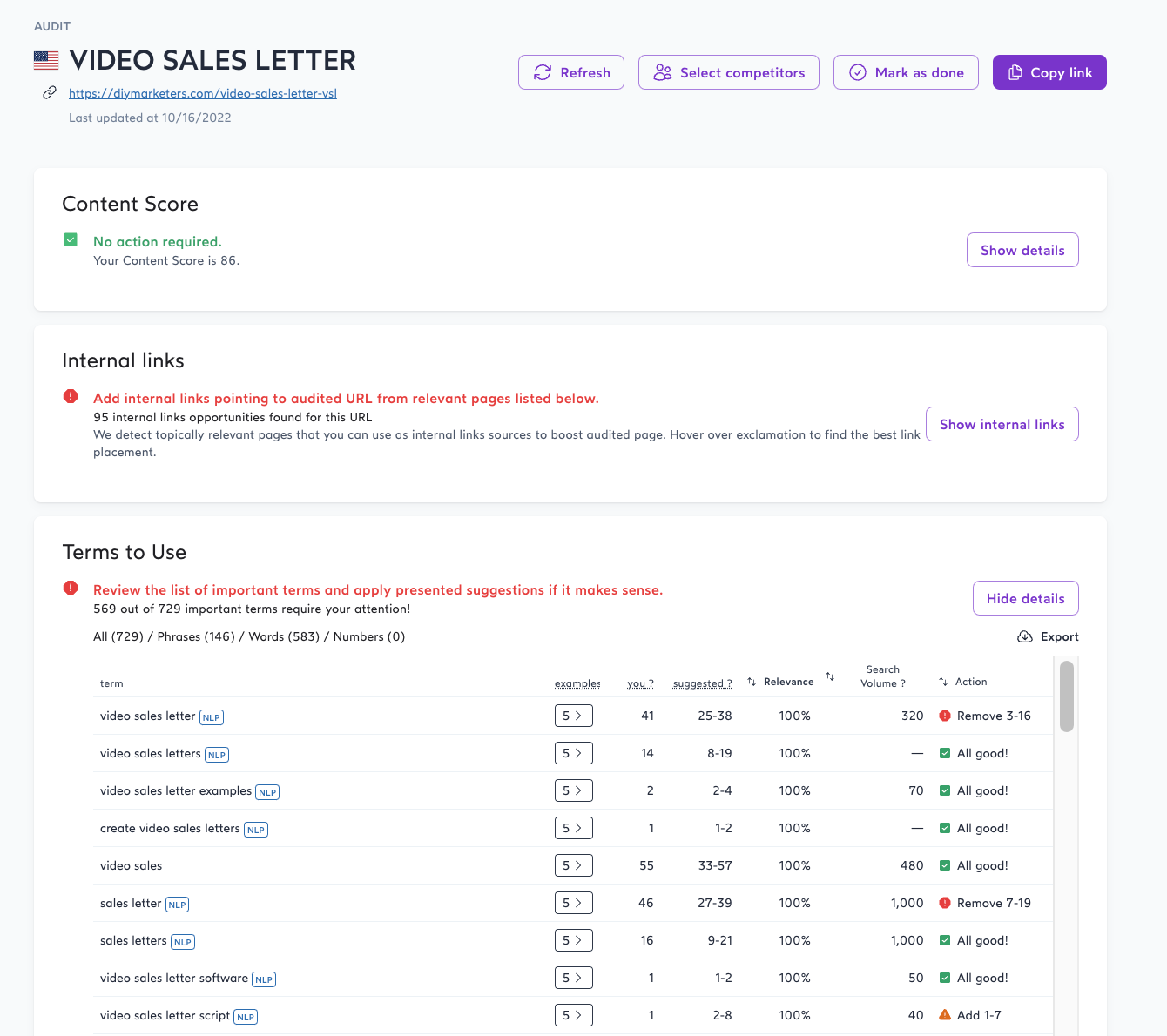 surfer SEO audit tool for content you've already written with how to optimize existing content  