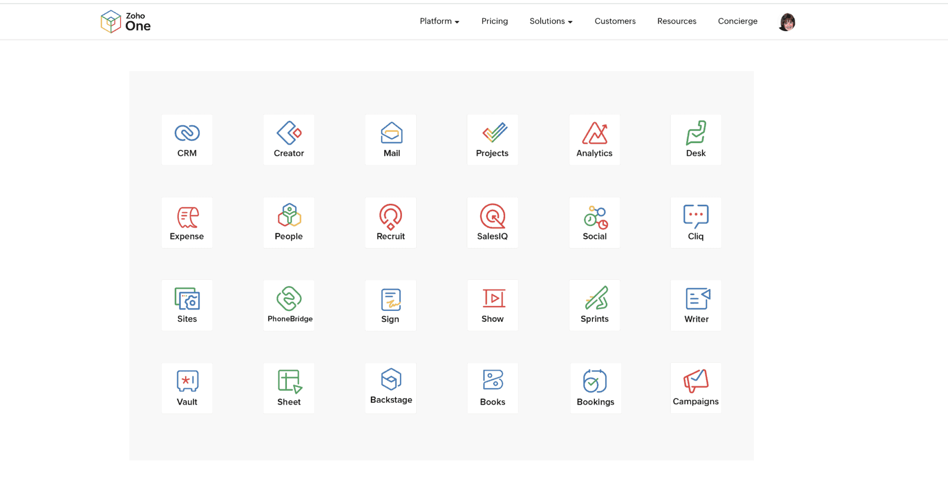 Zoho One review - a list of a small list of Zoho One Apps